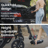 Mobility & Accessibility: Equipmed 24 Inch Folding Bariatric Wheelchair, XL Wide Design, 136kg Capacity, Park Brakes, Retractable Armrests, Dark Grey Hammertone