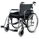 Mobility & Accessibility: EQUIPMED Extra-Wide Folding Wheelchair, Aluminium Frame, 150kg Capacity, 24 Inch Wheels, Park Brakes, Black