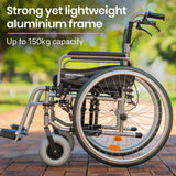 Mobility & Accessibility: EQUIPMED Extra-Wide Folding Wheelchair, Aluminium Frame, 150kg Capacity, 24 Inch Wheels, Park Brakes, Black
