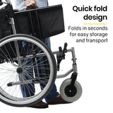 Mobility & Accessibility: EQUIPMED Extra-Wide Folding Wheelchair, Aluminium Frame, 150kg Capacity, 24 Inch Wheels, Park Brakes, Black