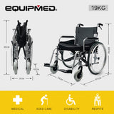Mobility & Accessibility: EQUIPMED Extra-Wide Folding Wheelchair, Aluminium Frame, 150kg Capacity, 24 Inch Wheels, Park Brakes, Black