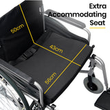Mobility & Accessibility: EQUIPMED Extra-Wide Folding Wheelchair, Aluminium Frame, 150kg Capacity, 24 Inch Wheels, Park Brakes, Black