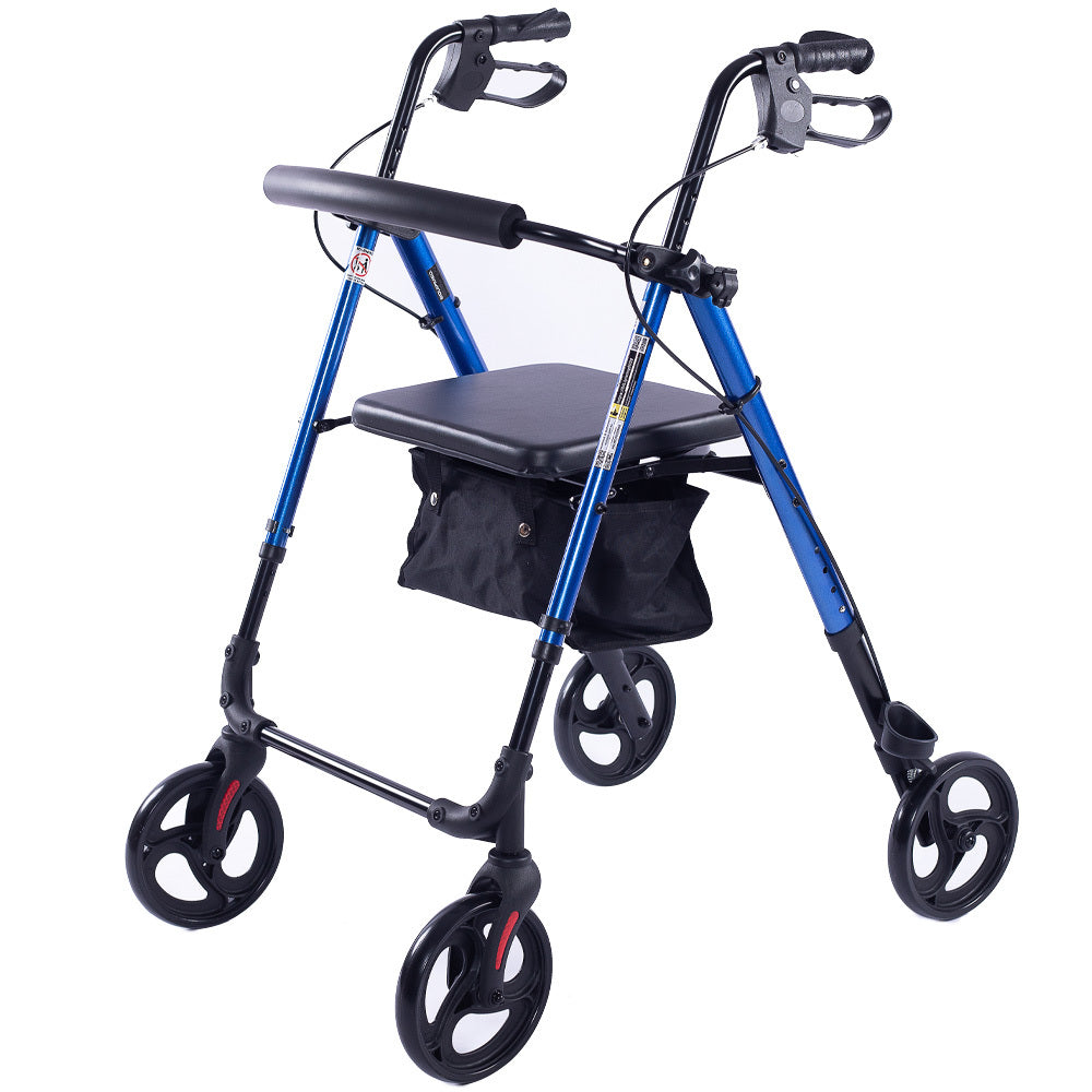 Mobility & Accessibility: EQUIPMED 4 Wheel Lightweight Rollator Walker, Aluminium Frame, Seat, Carry Bag, for Seniors, Blue