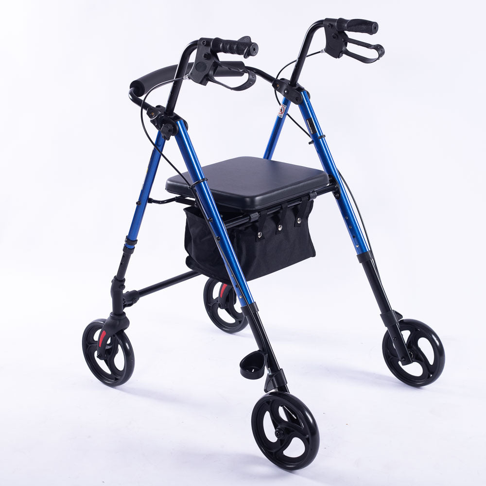 Mobility & Accessibility: EQUIPMED 4 Wheel Lightweight Rollator Walker, Aluminium Frame, Seat, Carry Bag, for Seniors, Blue