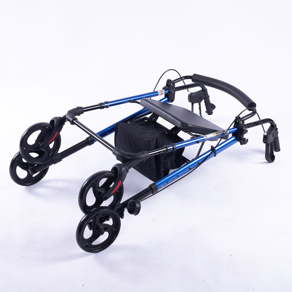 Mobility & Accessibility: EQUIPMED 4 Wheel Lightweight Rollator Walker, Aluminium Frame, Seat, Carry Bag, for Seniors, Blue