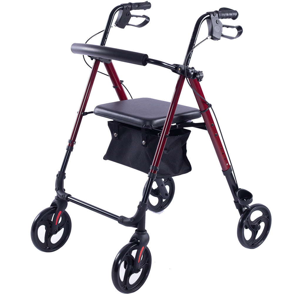 Mobility & Accessibility: EQUIPMED 4 Wheel Lightweight Rollator Walker, Aluminium Frame, Seat, Carry Bag, for Seniors, Red