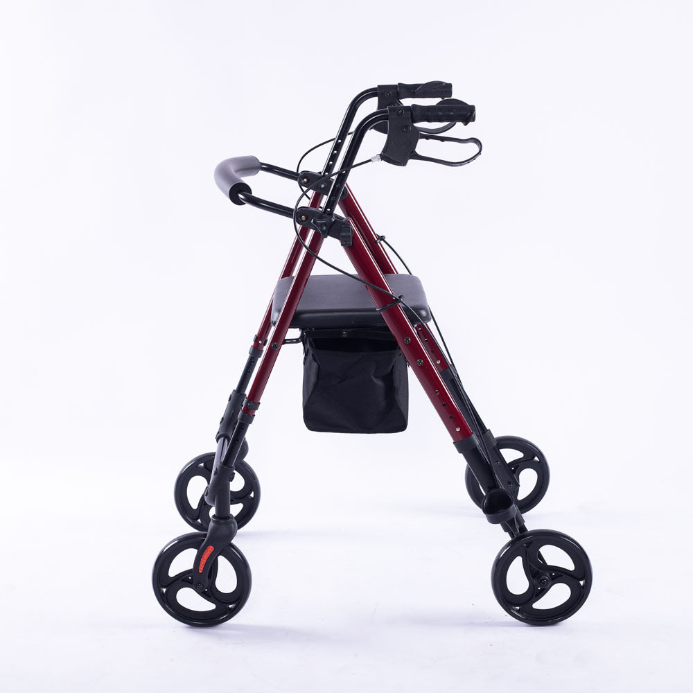 Mobility & Accessibility: EQUIPMED 4 Wheel Lightweight Rollator Walker, Aluminium Frame, Seat, Carry Bag, for Seniors, Red