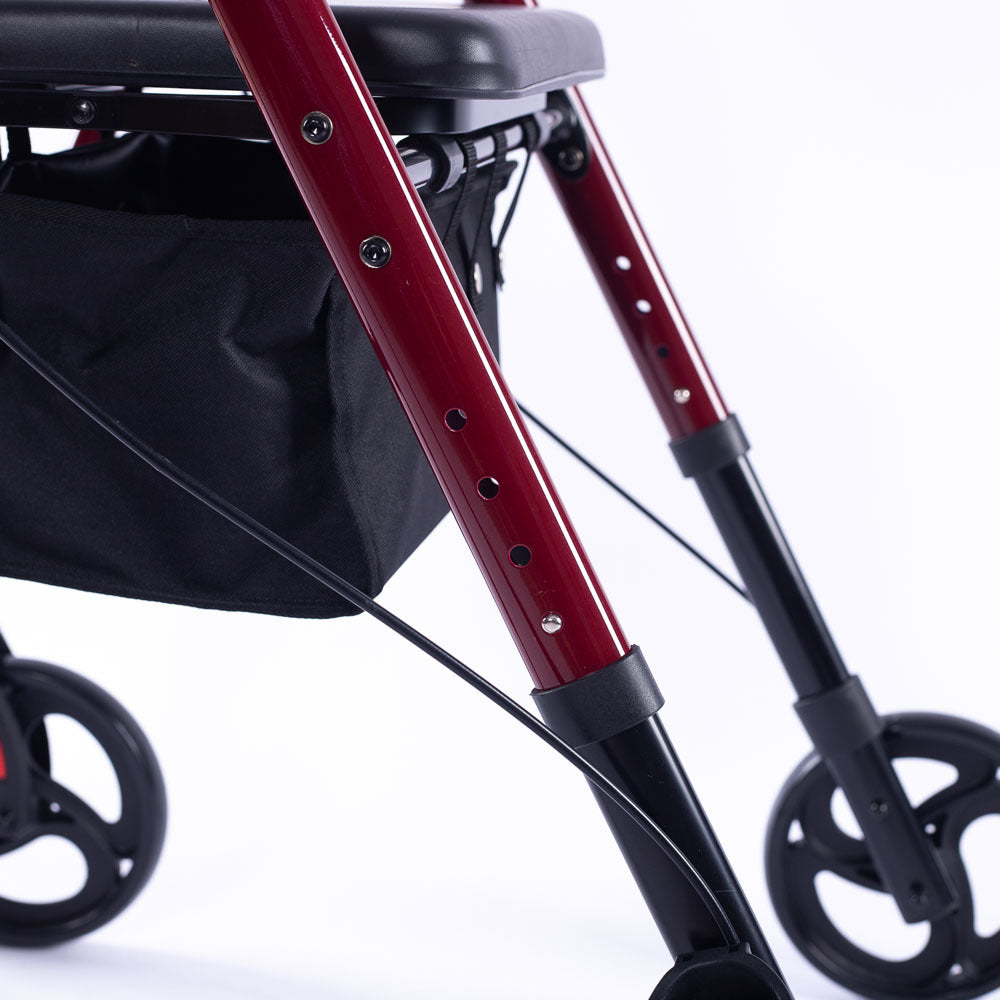 Mobility & Accessibility: EQUIPMED 4 Wheel Lightweight Rollator Walker, Aluminium Frame, Seat, Carry Bag, for Seniors, Red