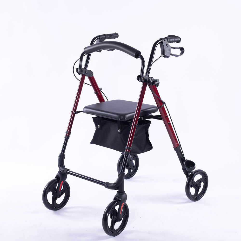 Mobility & Accessibility: EQUIPMED 4 Wheel Lightweight Rollator Walker, Aluminium Frame, Seat, Carry Bag, for Seniors, Red