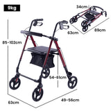 Mobility & Accessibility: EQUIPMED 4 Wheel Lightweight Rollator Walker, Aluminium Frame, Seat, Carry Bag, for Seniors, Red