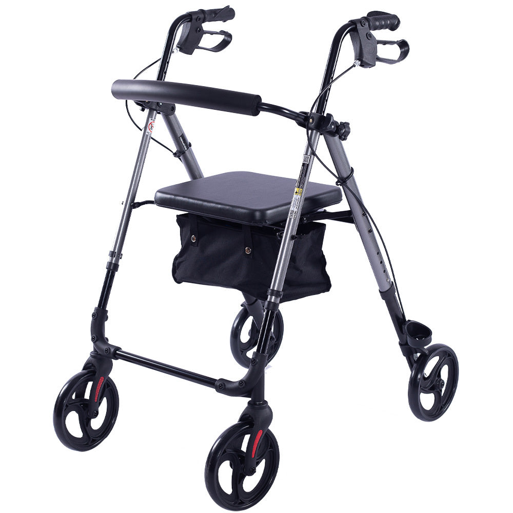Mobility & Accessibility: EQUIPMED 4 Wheel Lightweight Rollator Walker, Aluminium Frame, Seat, Carry Bag, for Seniors, Titanium Style