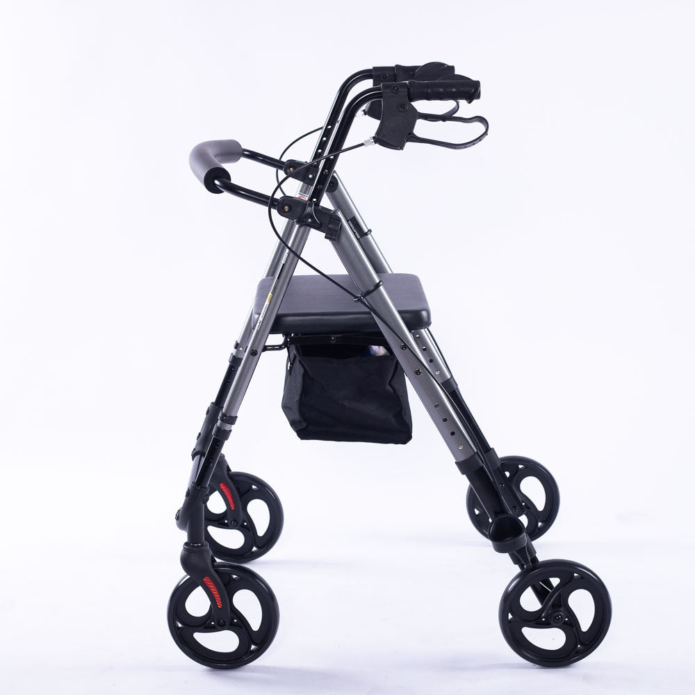 Mobility & Accessibility: EQUIPMED 4 Wheel Lightweight Rollator Walker, Aluminium Frame, Seat, Carry Bag, for Seniors, Titanium Style