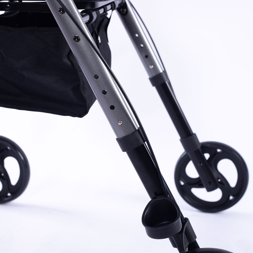 Mobility & Accessibility: EQUIPMED 4 Wheel Lightweight Rollator Walker, Aluminium Frame, Seat, Carry Bag, for Seniors, Titanium Style