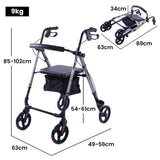 Mobility & Accessibility: EQUIPMED 4 Wheel Lightweight Rollator Walker, Aluminium Frame, Seat, Carry Bag, for Seniors, Titanium Style