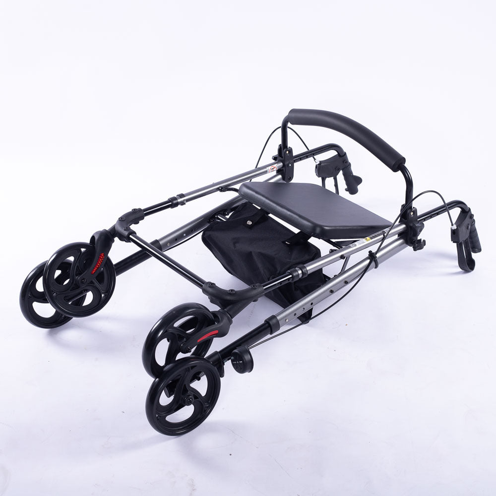 Mobility & Accessibility: EQUIPMED 4 Wheel Lightweight Rollator Walker, Aluminium Frame, Seat, Carry Bag, for Seniors, Titanium Style