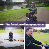 Mobility & Accessibility: EQUIPMED FreeLite+ Mid-Sized Electric Foldable Mobility Scooter, Lithium Battery, Long Range and Easy Charging, Blue