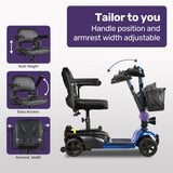 Mobility & Accessibility: EQUIPMED FreeLite+ Mid-Sized Electric Foldable Mobility Scooter, Lithium Battery, Long Range and Easy Charging, Blue