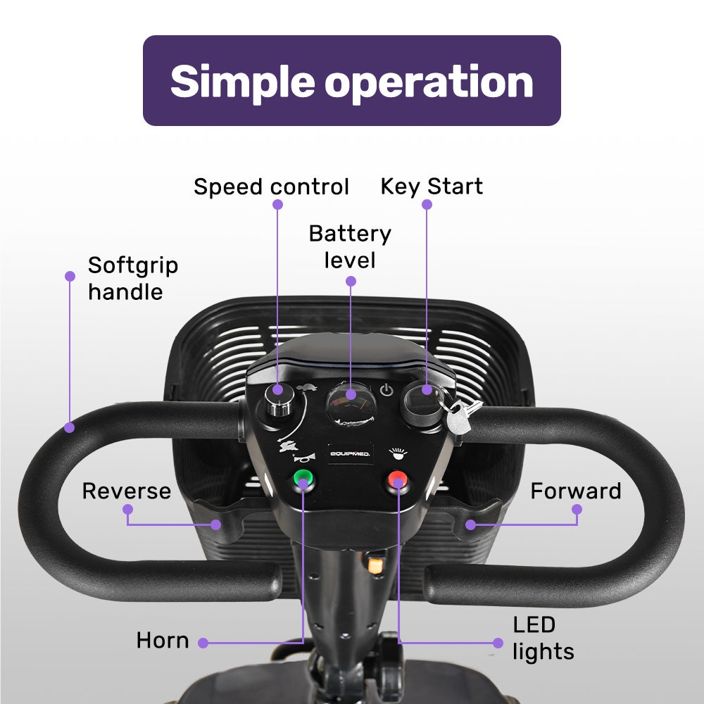Mobility & Accessibility: EQUIPMED FreeLite+ Mid-Sized Foldable Electric Mobility Scooter, Lithium Battery, Long Range and Easy Charging, Grey