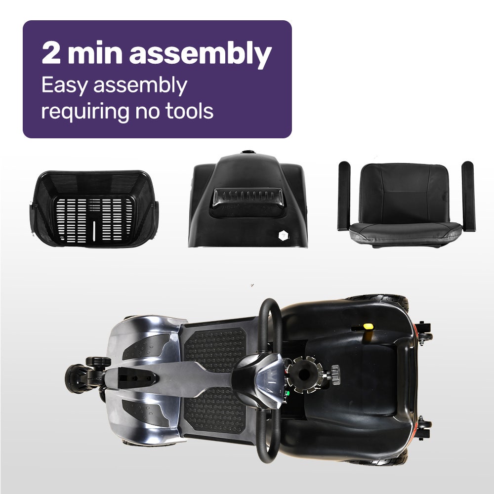 Mobility & Accessibility: EQUIPMED FreeLite+ Mid-Sized Foldable Electric Mobility Scooter, Lithium Battery, Long Range and Easy Charging, Grey