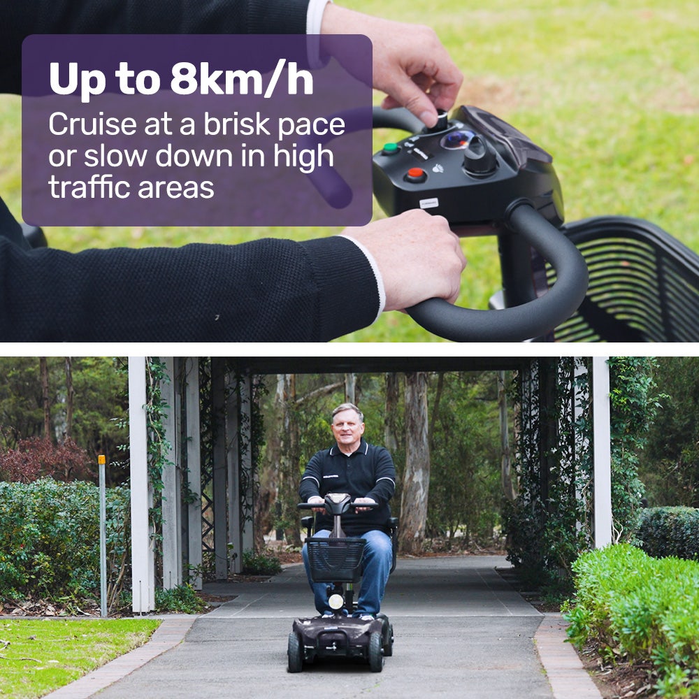 Mobility & Accessibility: EQUIPMED FreeLite+ Mid-Sized Foldable Electric Mobility Scooter, Lithium Battery, Long Range and Easy Charging, Grey