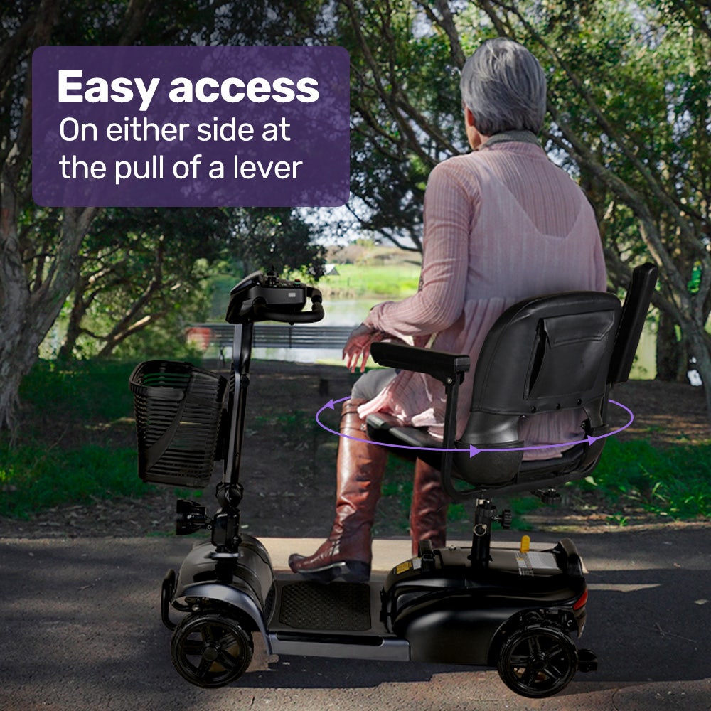 Mobility & Accessibility: EQUIPMED FreeLite+ Mid-Sized Foldable Electric Mobility Scooter, Lithium Battery, Long Range and Easy Charging, Grey