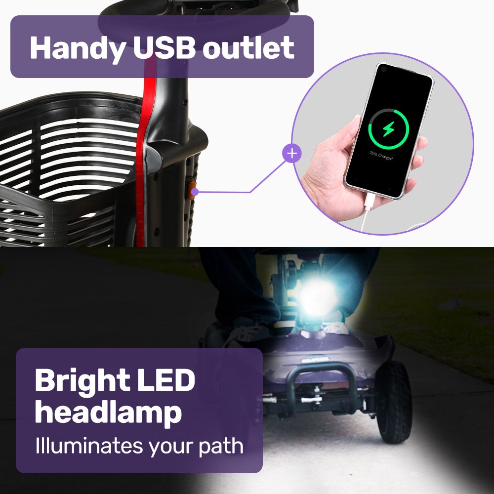 Mobility & Accessibility: EQUIPMED FreeLite+ Mid-Sized Foldable Electric Mobility Scooter, Lithium Battery, Long Range and Easy Charging, Grey