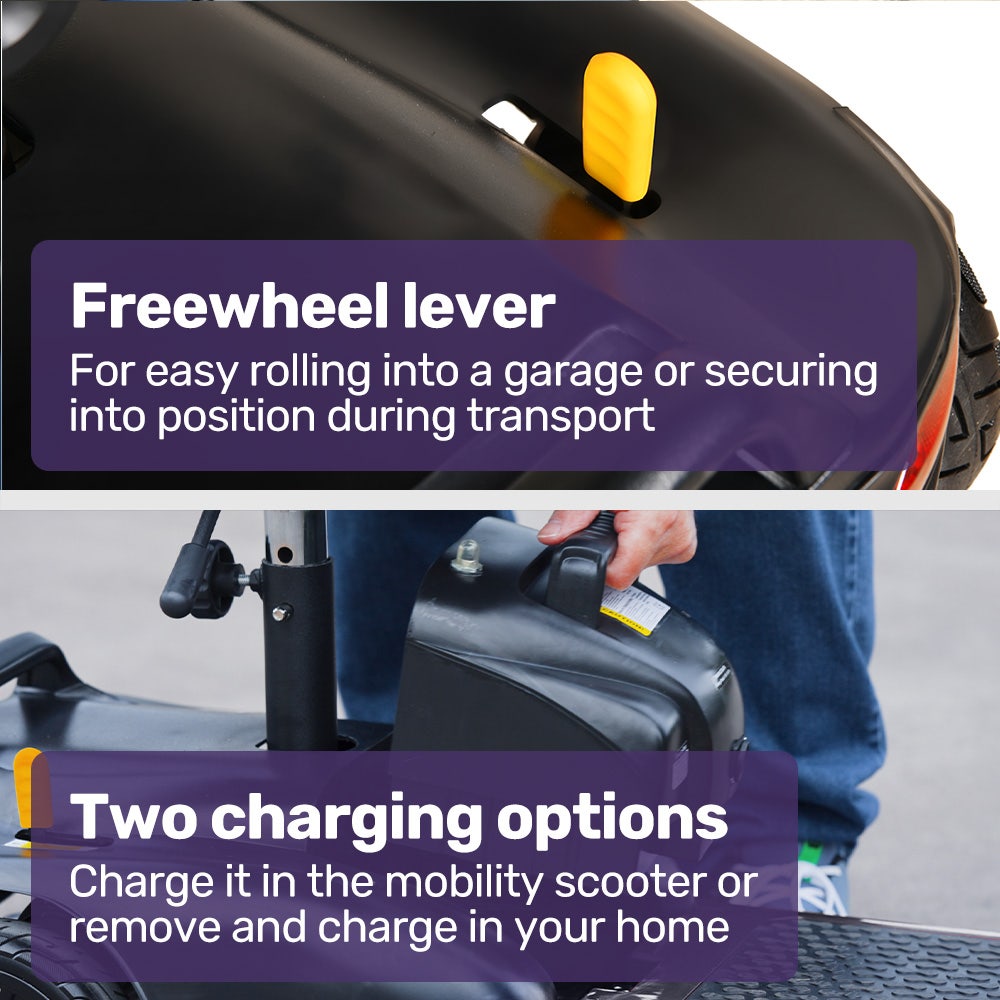 Mobility & Accessibility: EQUIPMED FreeLite+ Mid-Sized Foldable Electric Mobility Scooter, Lithium Battery, Long Range and Easy Charging, Grey