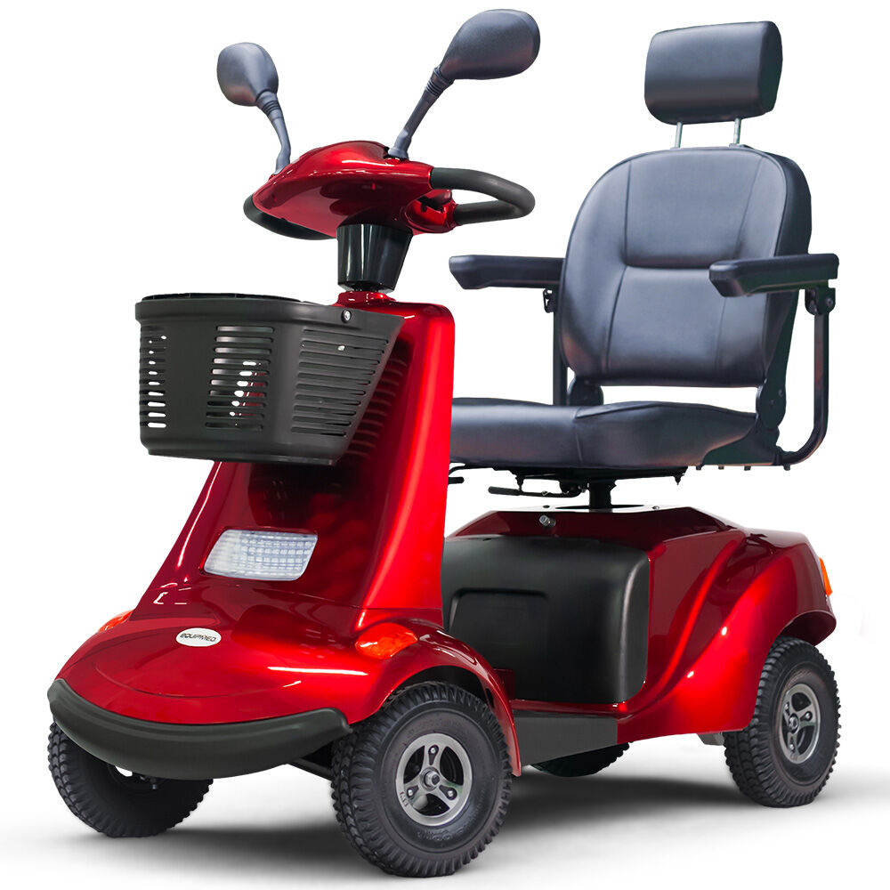 Mobility & Accessibility: EQUIPMED LeisureCruise Extra Large-Sized, High Power, 182kg Capacity Mobility Scooter  - Red