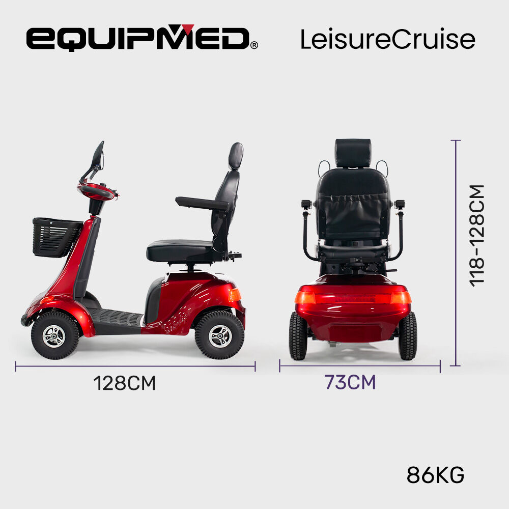 Mobility & Accessibility: EQUIPMED LeisureCruise Extra Large-Sized, High Power, 182kg Capacity Mobility Scooter  - Red