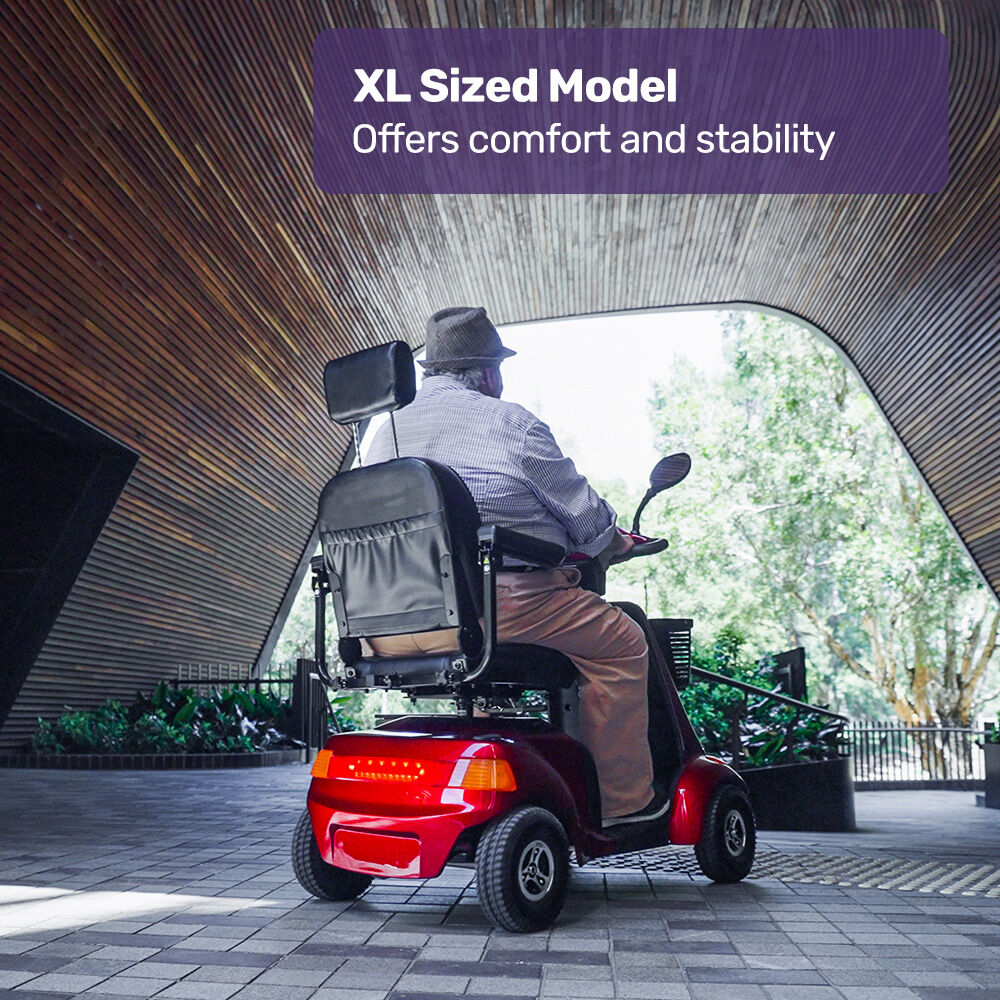 Mobility & Accessibility: EQUIPMED LeisureCruise Extra Large-Sized, High Power, 182kg Capacity Mobility Scooter  - Red