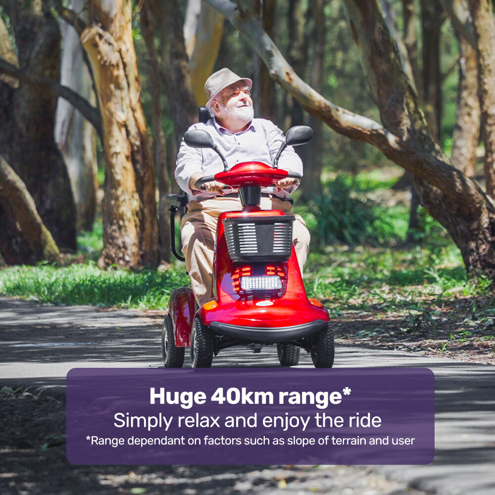 Mobility & Accessibility: EQUIPMED LeisureCruise Extra Large-Sized, High Power, 182kg Capacity Mobility Scooter  - Red