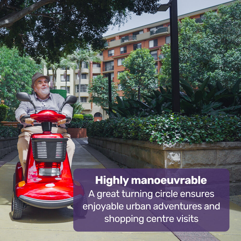 Mobility & Accessibility: EQUIPMED LeisureCruise Extra Large-Sized, High Power, 182kg Capacity Mobility Scooter  - Red