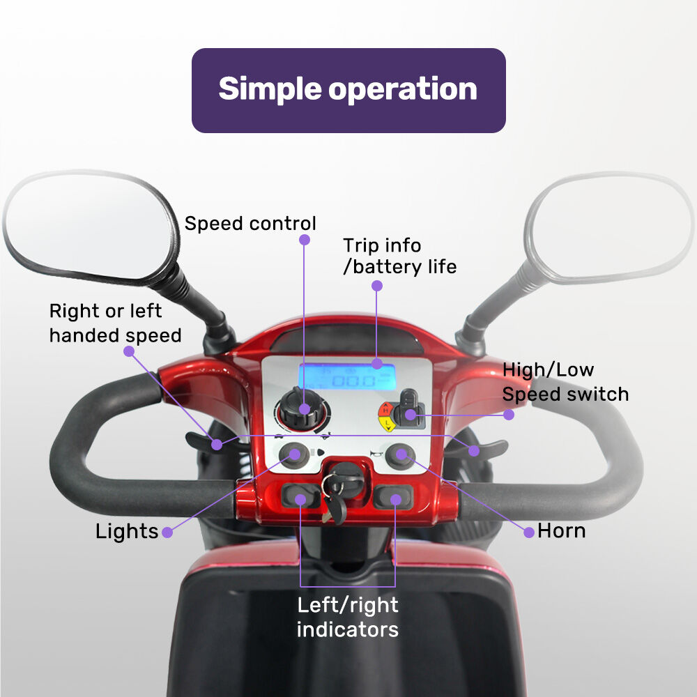 Mobility & Accessibility: EQUIPMED LeisureCruise Extra Large-Sized, High Power, 182kg Capacity Mobility Scooter  - Red