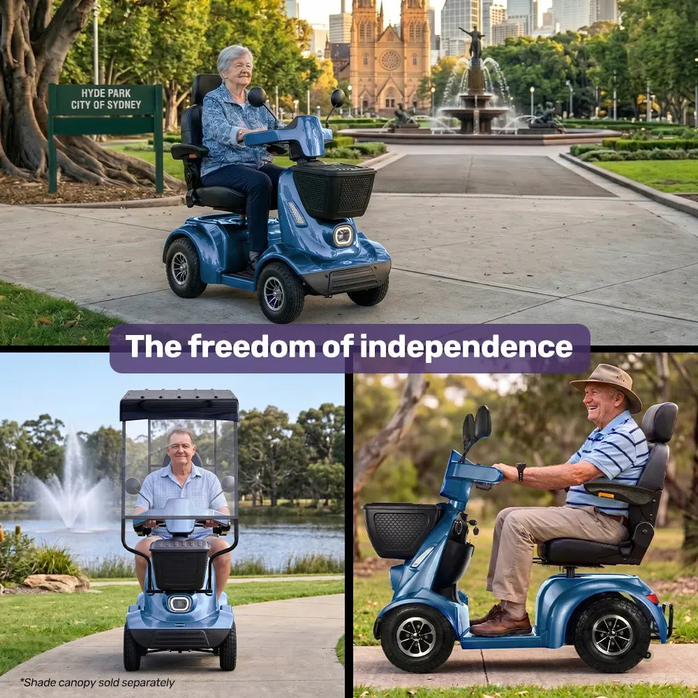 EQUIPMED ComfortCruise Large Mobility Scooter, 15km/h Top Speed, Up to 45km Range, Strong Climbing, 180kg Capacity, Blue