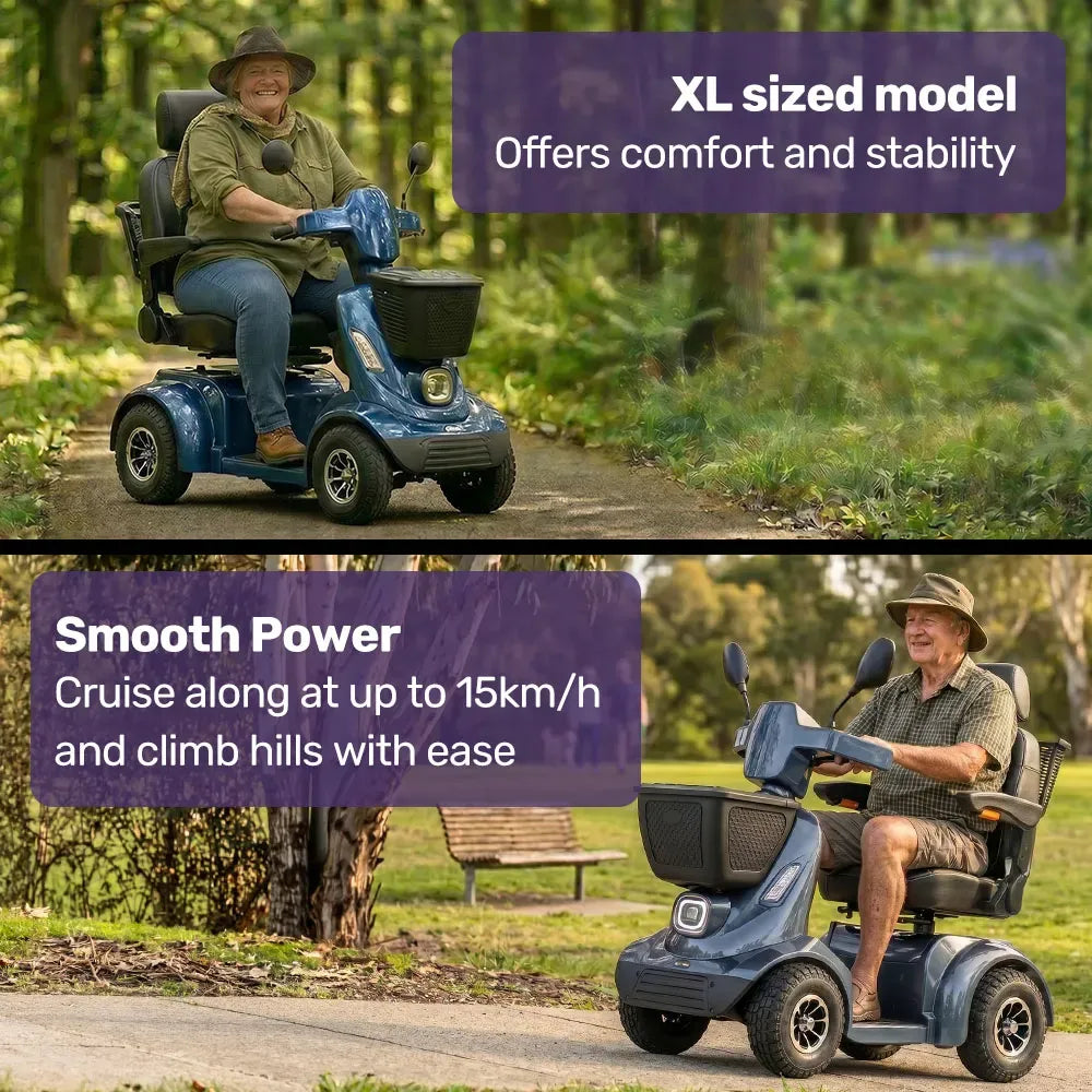 EQUIPMED ComfortCruise Large Mobility Scooter, 15km/h Top Speed, Up to 45km Range, Strong Climbing, 180kg Capacity, Blue