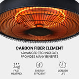Electric Heaters: THERMOMATE 1500W Hanging Outdoor Electric Patio Heater, Radiant Carbon Fiber Element, with Remote Control