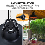 Electric Heaters: THERMOMATE 1500W Hanging Outdoor Electric Patio Heater, Radiant Carbon Fiber Element, with Remote Control