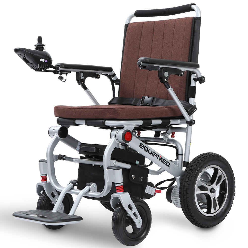 Mobility & Accessibility: EQUIPMED Ultra-Light Power Wheelchair, Tight Turning, Airline Approved, ARTG Certified, Aluminium Frame, Lithium Battery, Brown