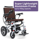 Mobility & Accessibility: EQUIPMED Ultra-Light Power Wheelchair, Tight Turning, Airline Approved, ARTG Certified, Aluminium Frame, Lithium Battery, Brown