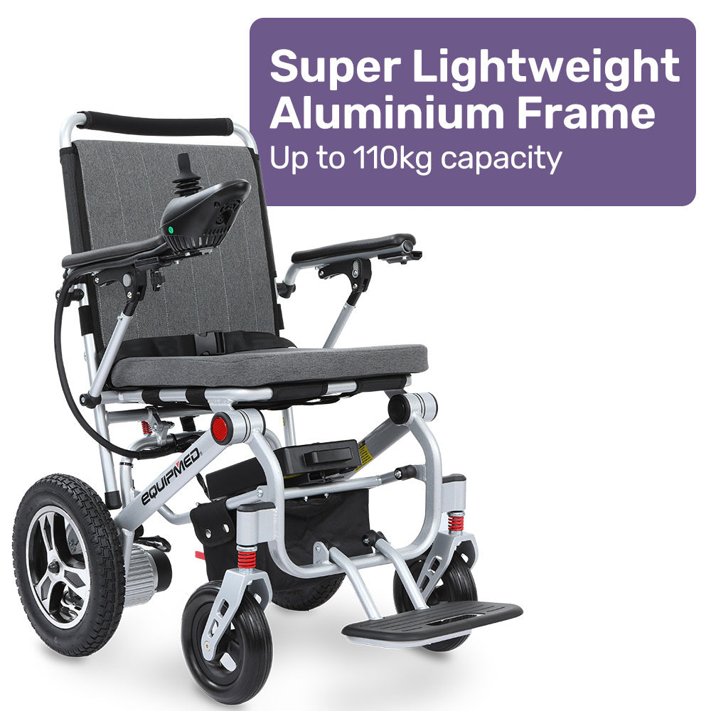 Mobility & Accessibility: EQUIPMED Ultra-Light Power Wheelchair, Tight Turning, Airline Approved, Folding, ARTG Certified, Aluminium Frame, Lithium Battery, Grey