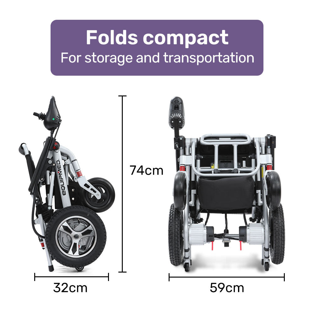 Mobility & Accessibility: EQUIPMED Ultra-Light Power Wheelchair, Tight Turning, Airline Approved, Folding, ARTG Certified, Aluminium Frame, Lithium Battery, Grey