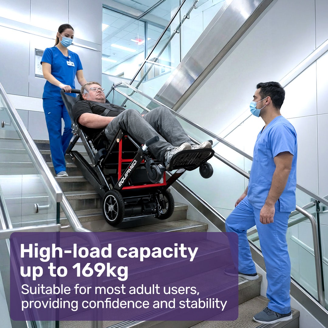 EQUIPMED Electric Stair Climbing Wheelchair, 169kg Load Capacity, 46 Steps/min, Aluminium Alloy, Foldable