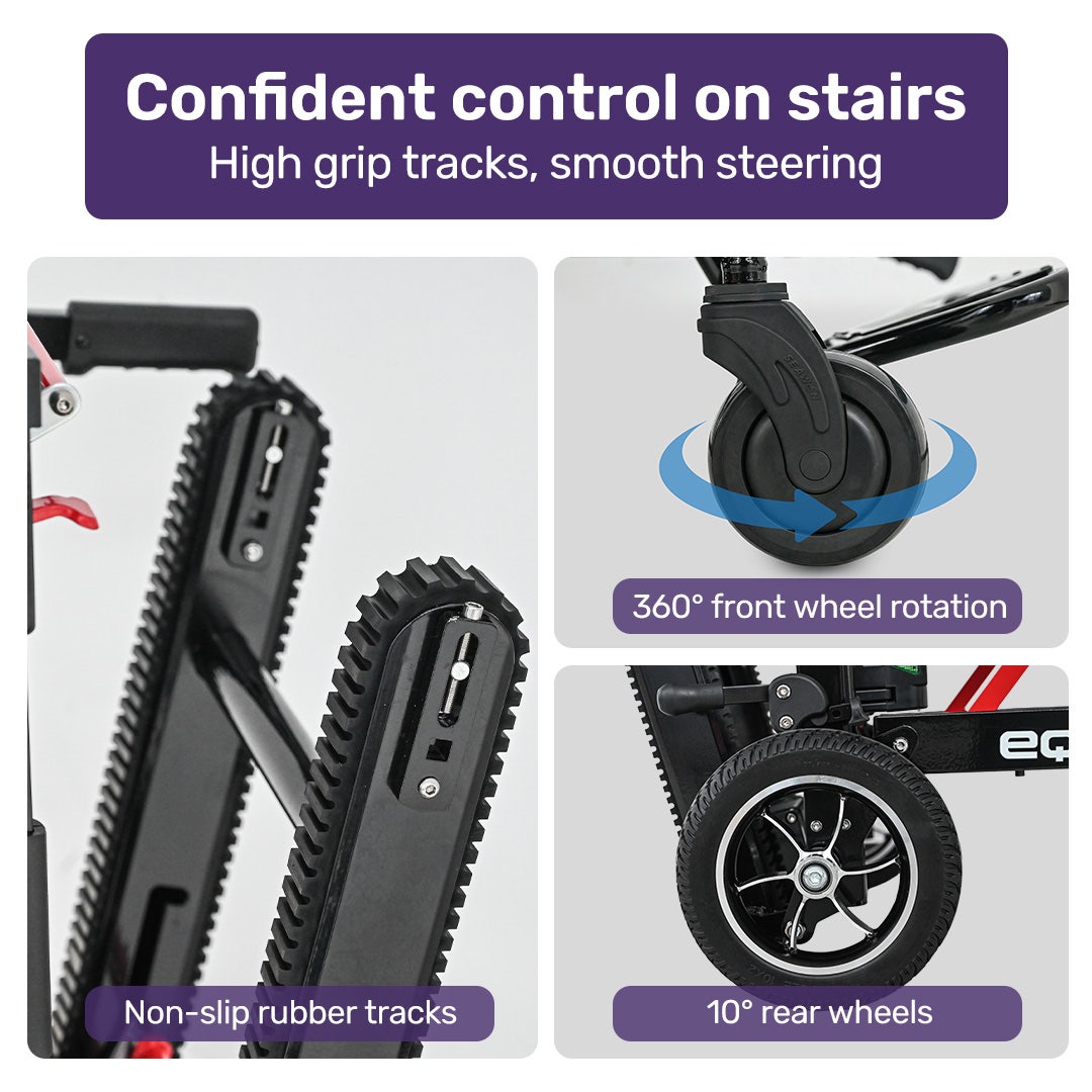 EQUIPMED Electric Stair Climbing Wheelchair, 169kg Load Capacity, 46 Steps/min, Aluminium Alloy, Foldable