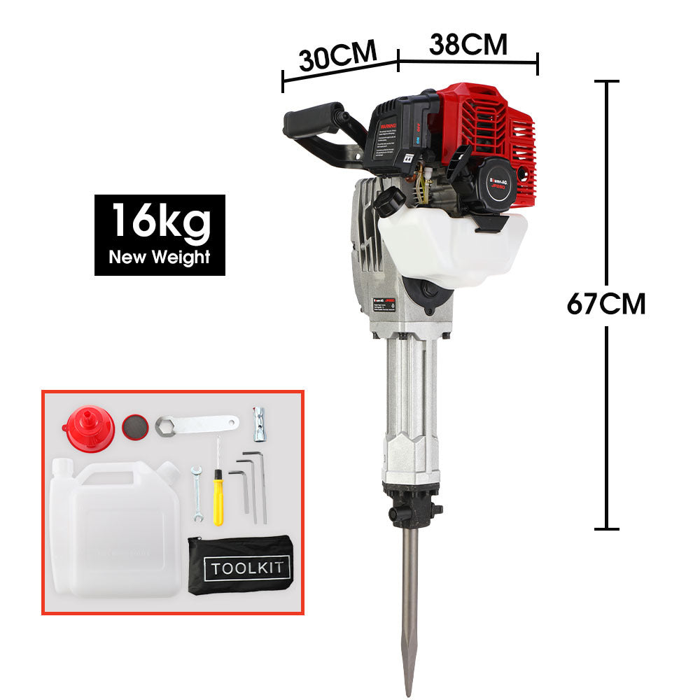 Jackhammers: BAUMR-AG 2 Stroke 52cc Petrol Jackhammer, with 2 Chisels, Carry Bag