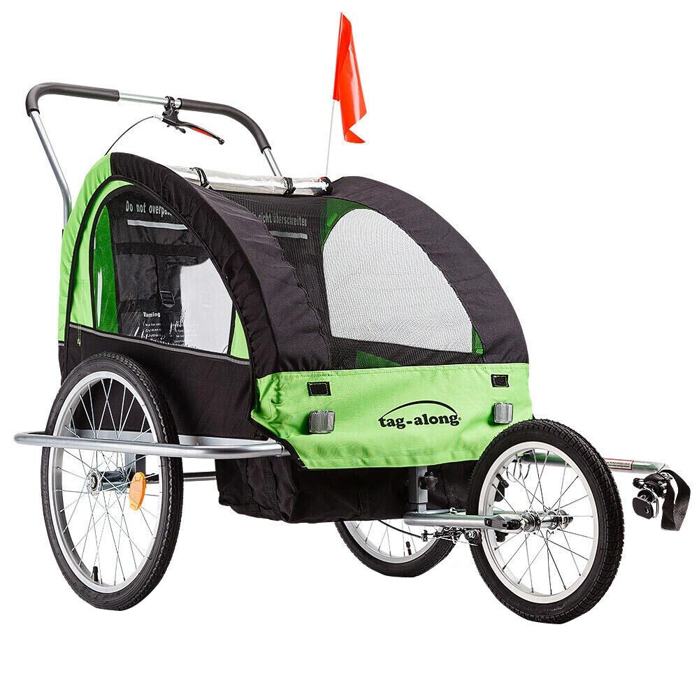 Bicycle Stands & Storage: Tag-along Kids Bike Trailer Bicycle Pram Stroller Children Jogger Green