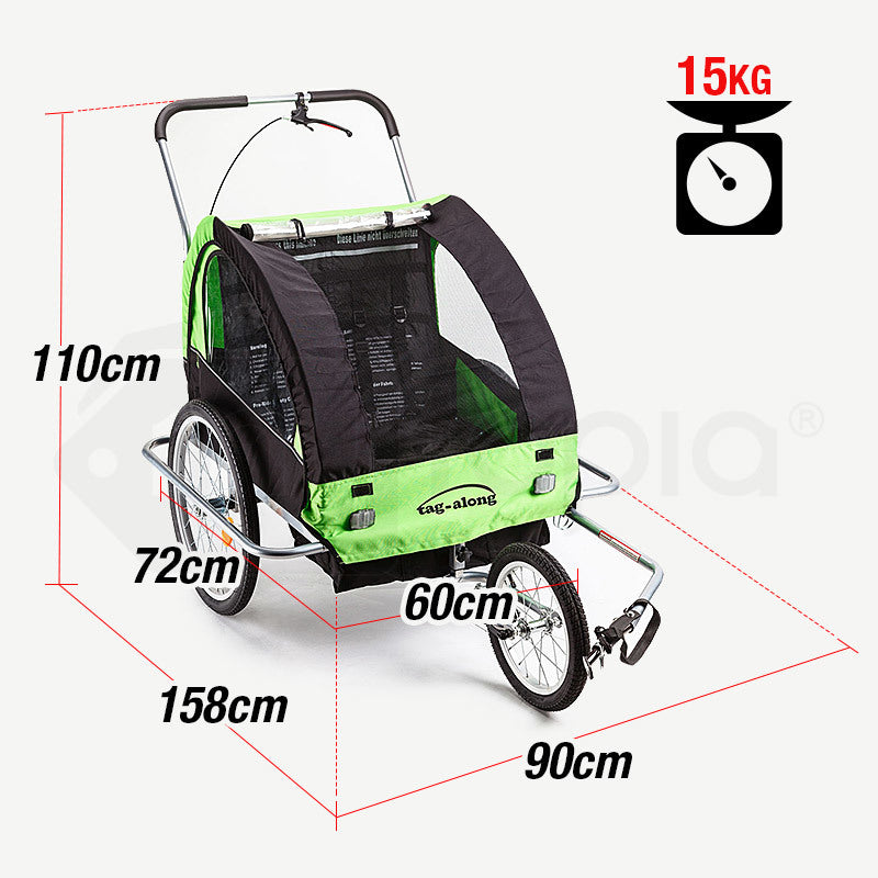 Bicycle Stands & Storage: Tag-along Kids Bike Trailer Bicycle Pram Stroller Children Jogger Green