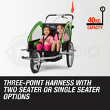Bicycle Stands & Storage: Tag-along Kids Bike Trailer Bicycle Pram Stroller Children Jogger Green