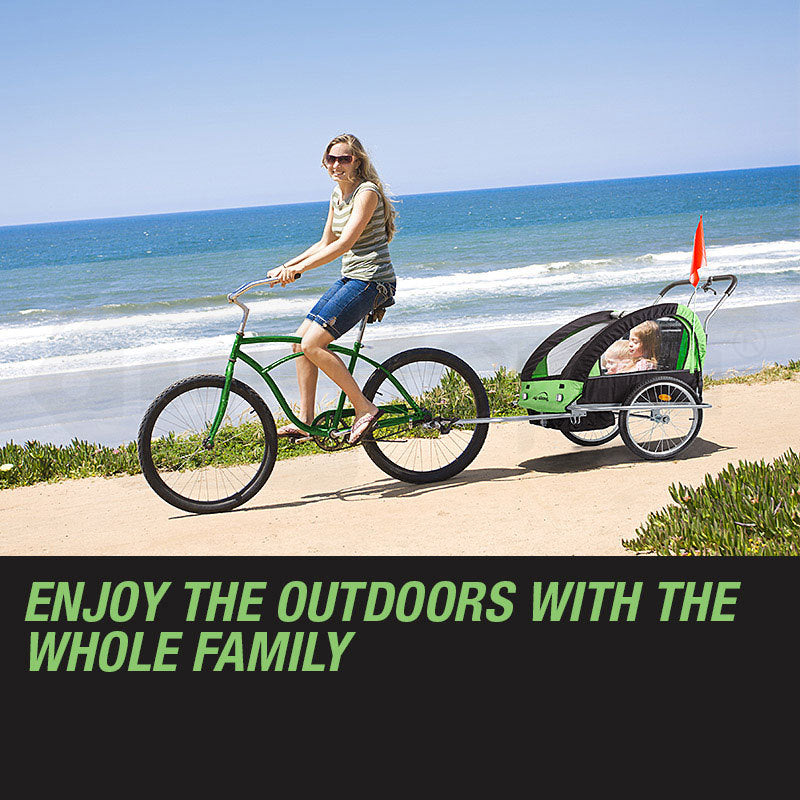 Bicycle Stands & Storage: Tag-along Kids Bike Trailer Bicycle Pram Stroller Children Jogger Green