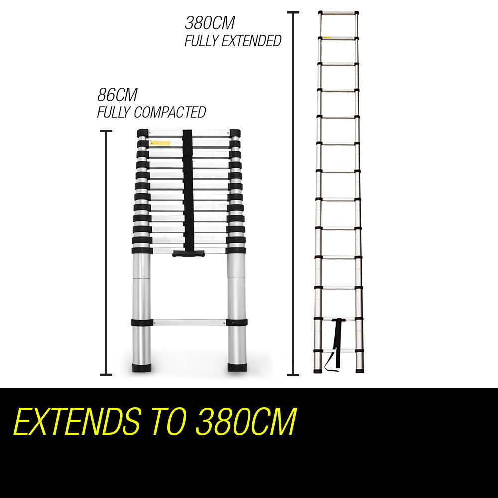 Ladders & Scaffolding: Bullet 3.8m Telescopic Aluminium Ladder Alloy Extension Extendable Steps Multi Portable