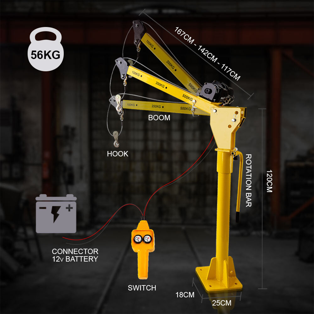 Automotive Lifts & Hoists: T-REX 12V 800kg 360 Degree Swivel Lifting Crane, for Ute Truck Workshop